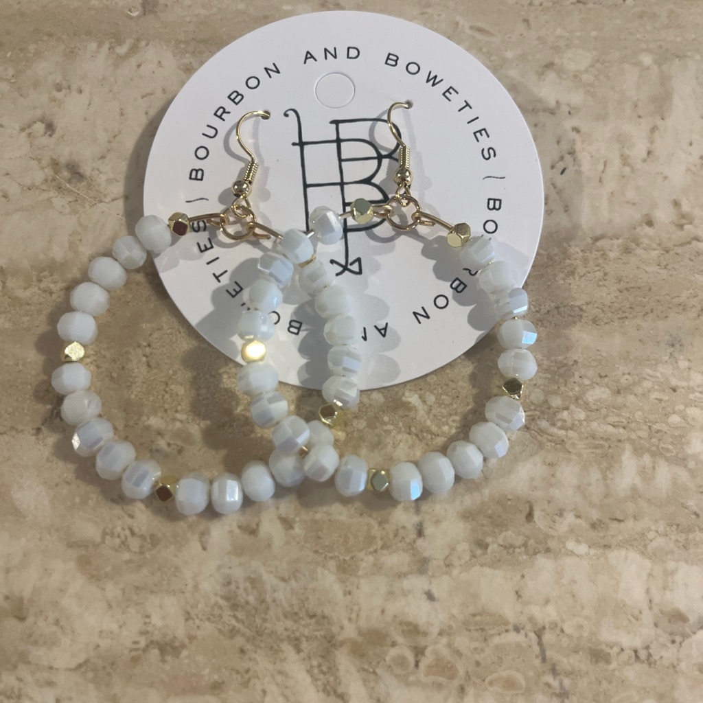Bourbon And Bowties Gold And White Beaded Earrings